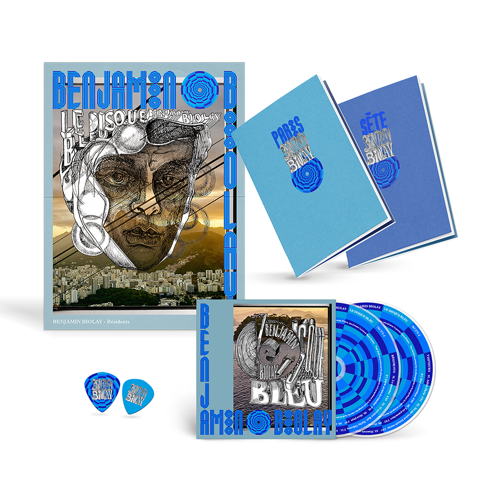 Livre 2 CD (24 titres) | Le Disque Bleu + Affiche “Résidents” dédicacée + 2 carnets “Résidents” + set de 2 mediators