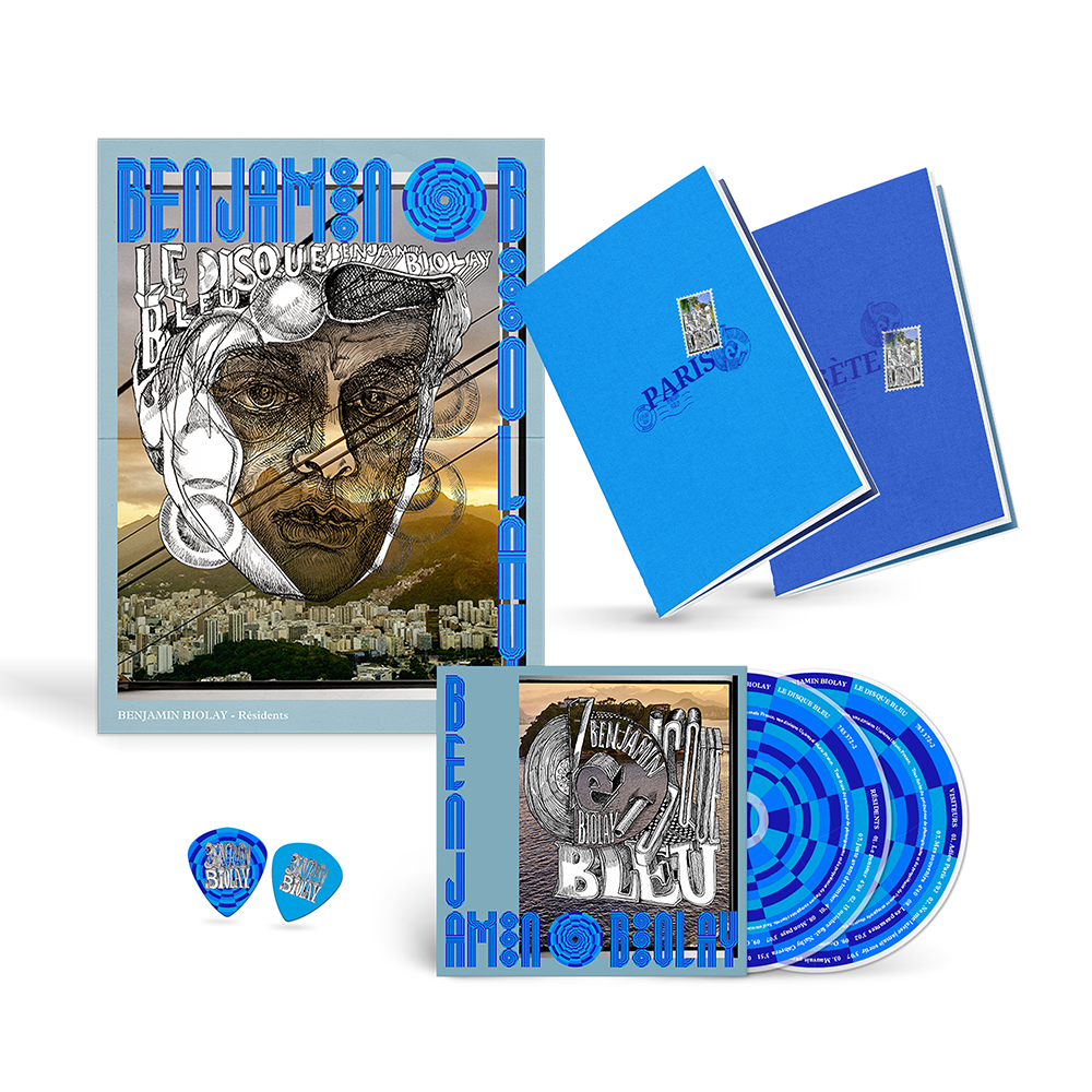 Livre 2 CD (24 titres) | Le Disque Bleu + Affiche “Résidents” dédicacée + 2 carnets “Résidents” + set de 2 mediators