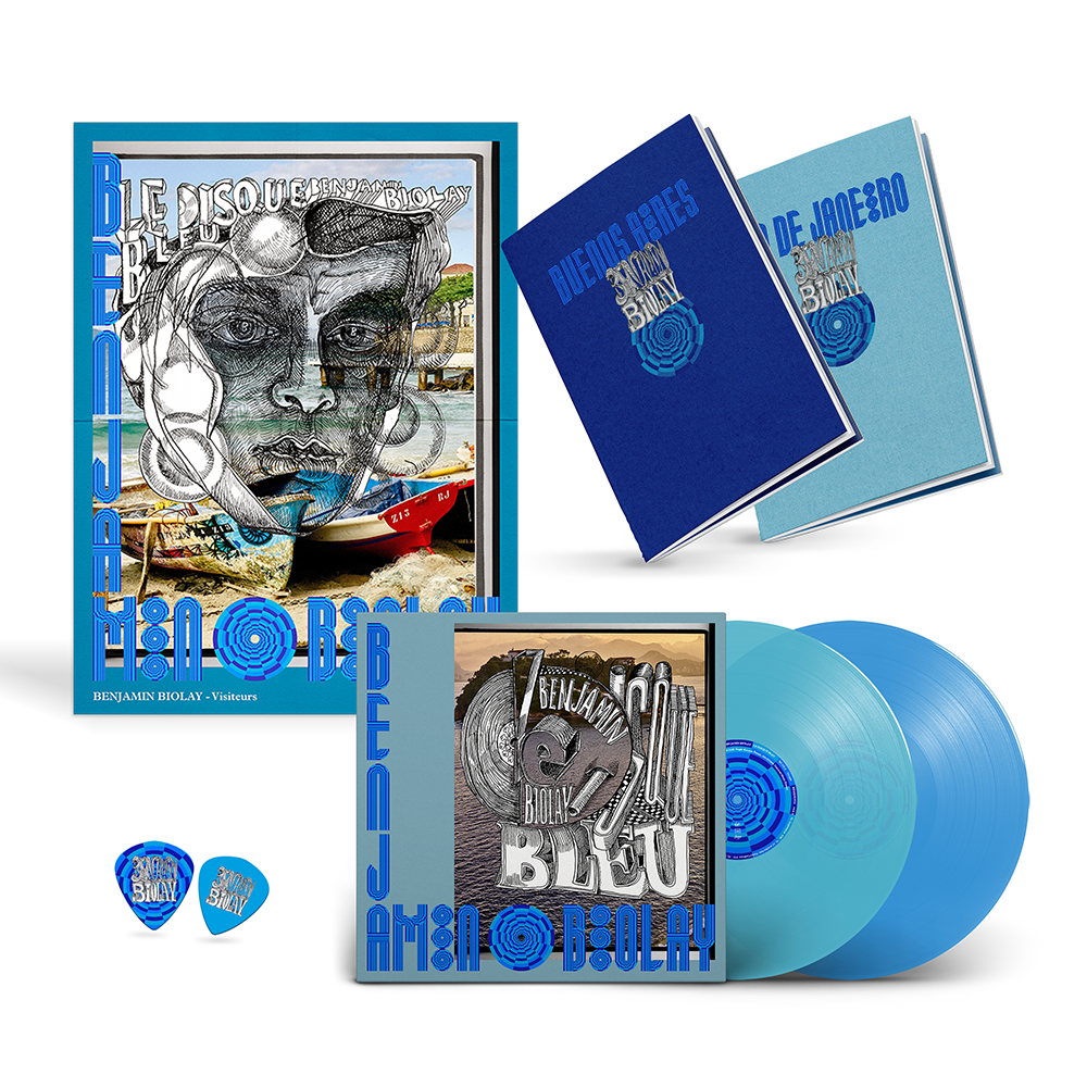 Double Vinyle Exclusif (24 titres) | Le Disque Bleu + Affiche “Visiteurs” dédicacée + 2 carnets “Visiteurs” + set de 2 mediators